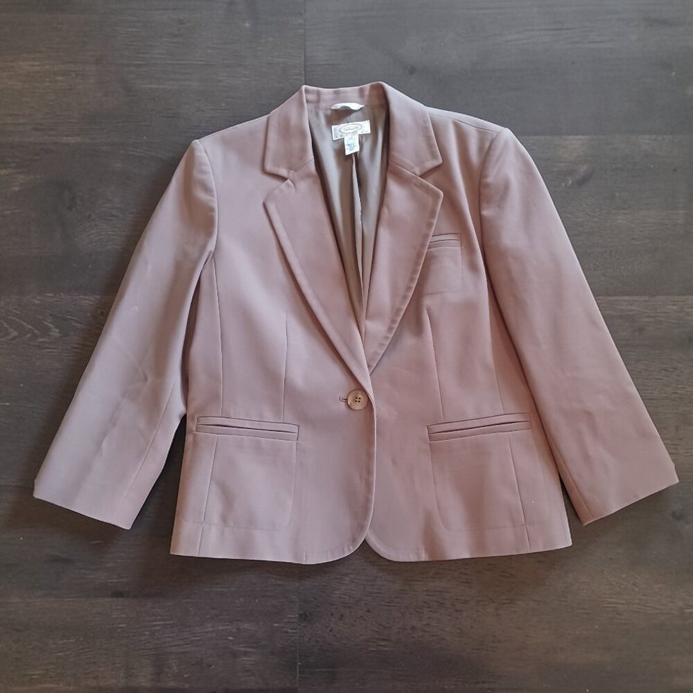 Talbots Petites Womens Blazer Size 10 Tan Stretch Cotton Career Jacket Cropped
